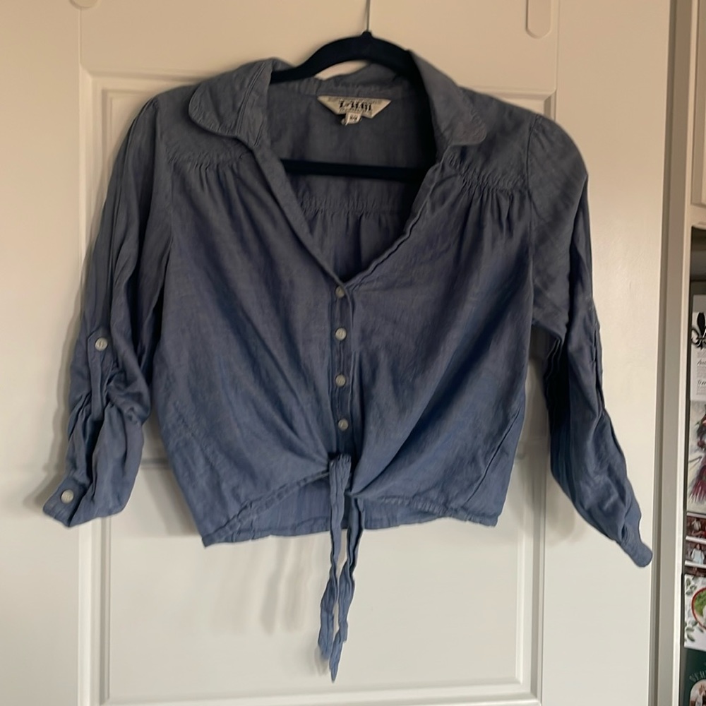 Crop tie up denim shirt